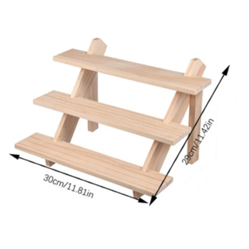 Wooden Jewelry Earring Display Stand, Ear Stud Holder, Cupcake Makeup Mini Figure Organizer, Showcase Rack, Shelf Riser, 3 Tier