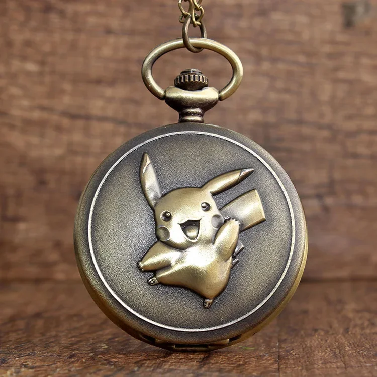 Baokemeng Animation Peripheral Picchu Pocket Watch Male and Female Student Fashion Cute Picchu Flip Pocket Watch Creative Gift