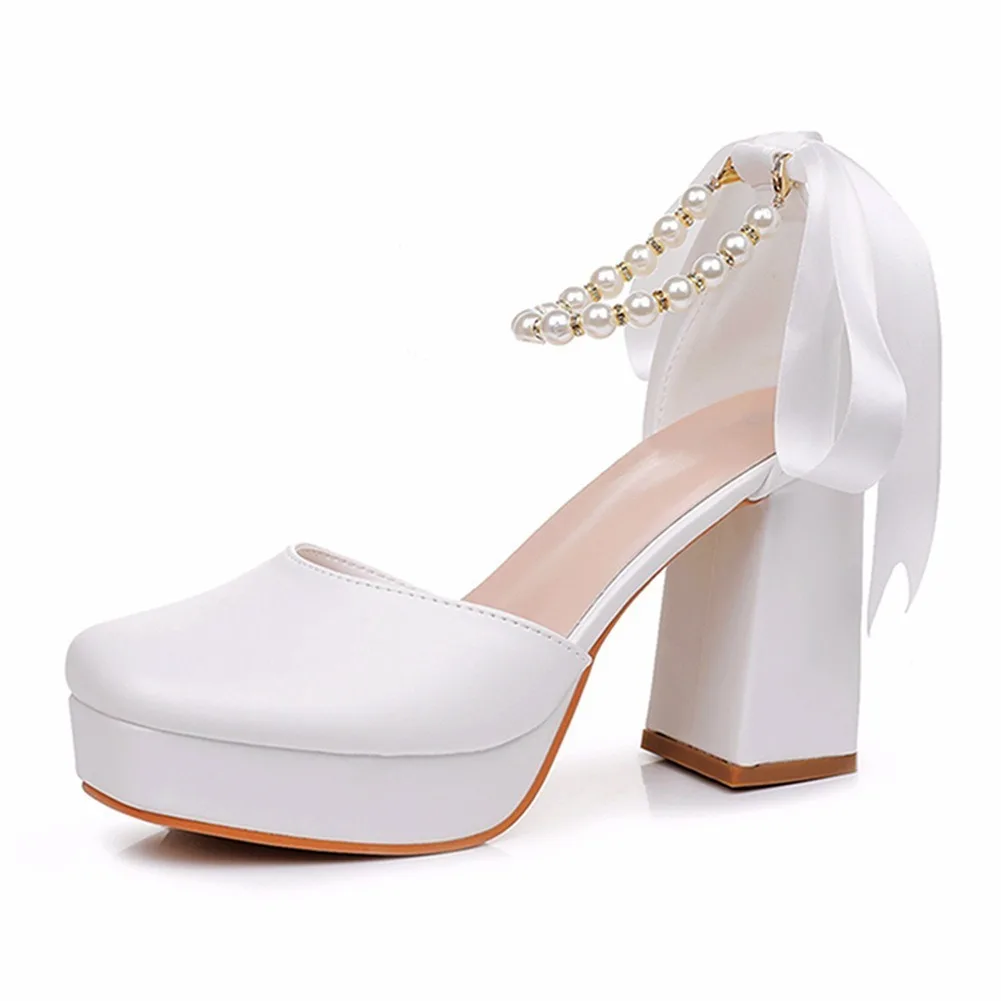 

Женская обувь больших размеров 9 см, летние модные женские туфли на высоком каблуке и платформе, белые вечерние свадебные сандалии с круглым носком, размеры 34–42