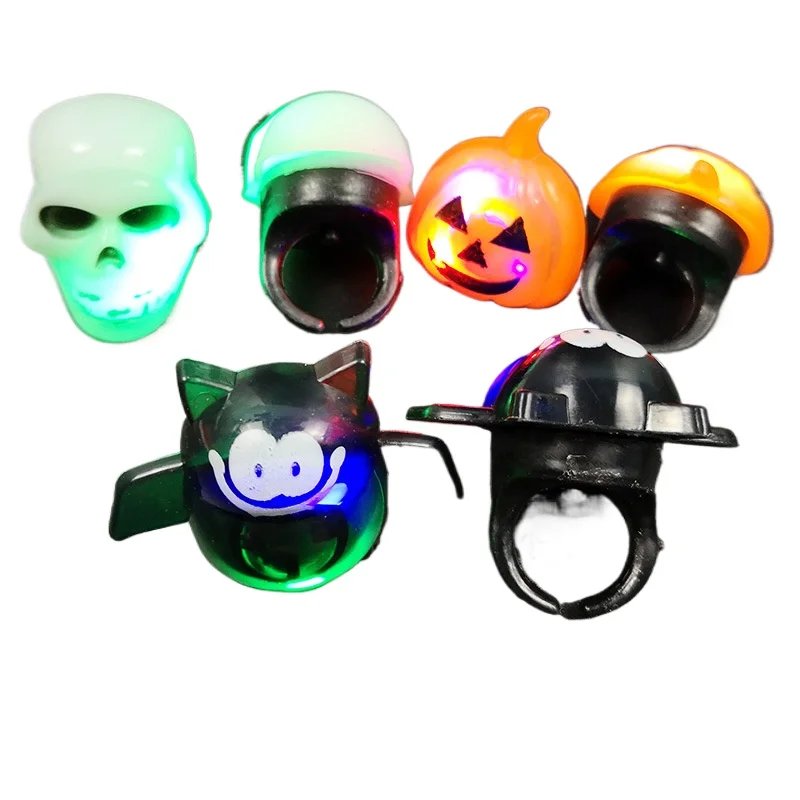 Halloween Glowing Plastic Jack-o '-lantern Bat Skull Ring Children's Prank Toy Ring