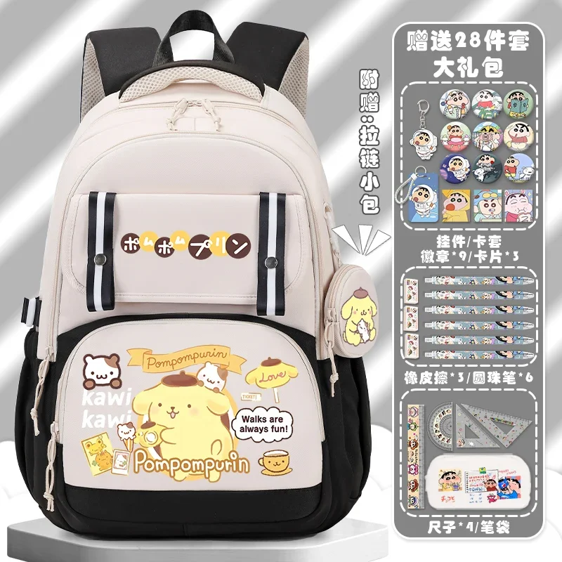 Sanrio-mochila escolar con pompón Purin para estudiantes, bonita mochila ligera de gran capacidad con animación de dibujos animados