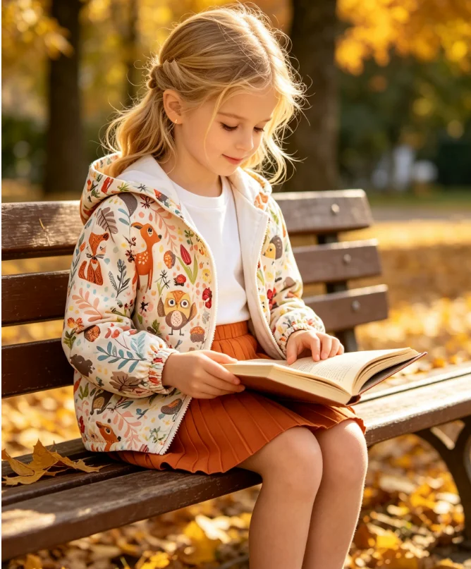 Girls' Spring and Autumn hooded jacket, lightweight and fashionable, cartoon print, diverse and versatile styles, suitable for g