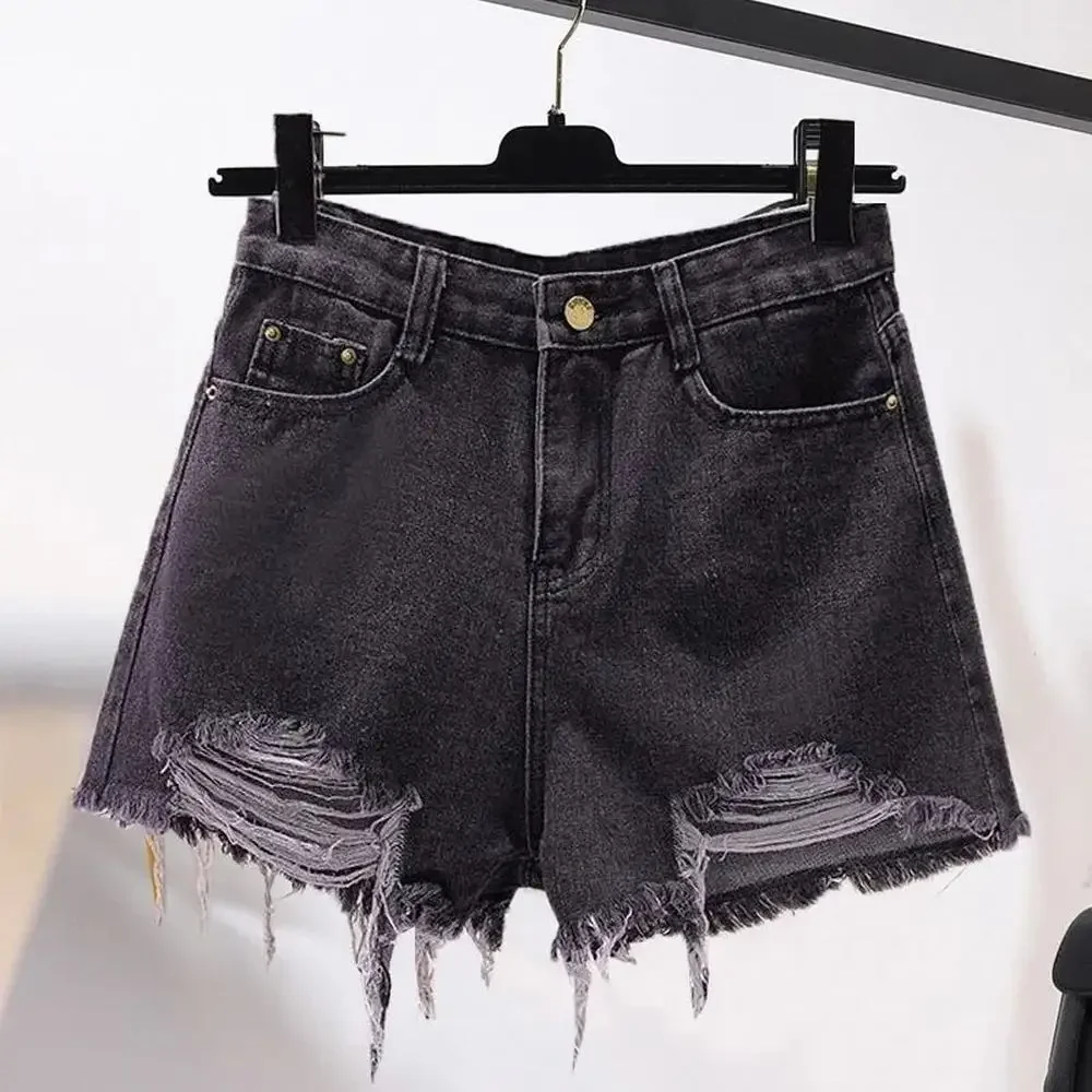 Sommer Damen Cowboy Shorts Koreanische Hohe Taille Casual Denim Shorts Tasche Quaste Perforierte Ripped Holes Y2K Mädchen Weiße Jeans