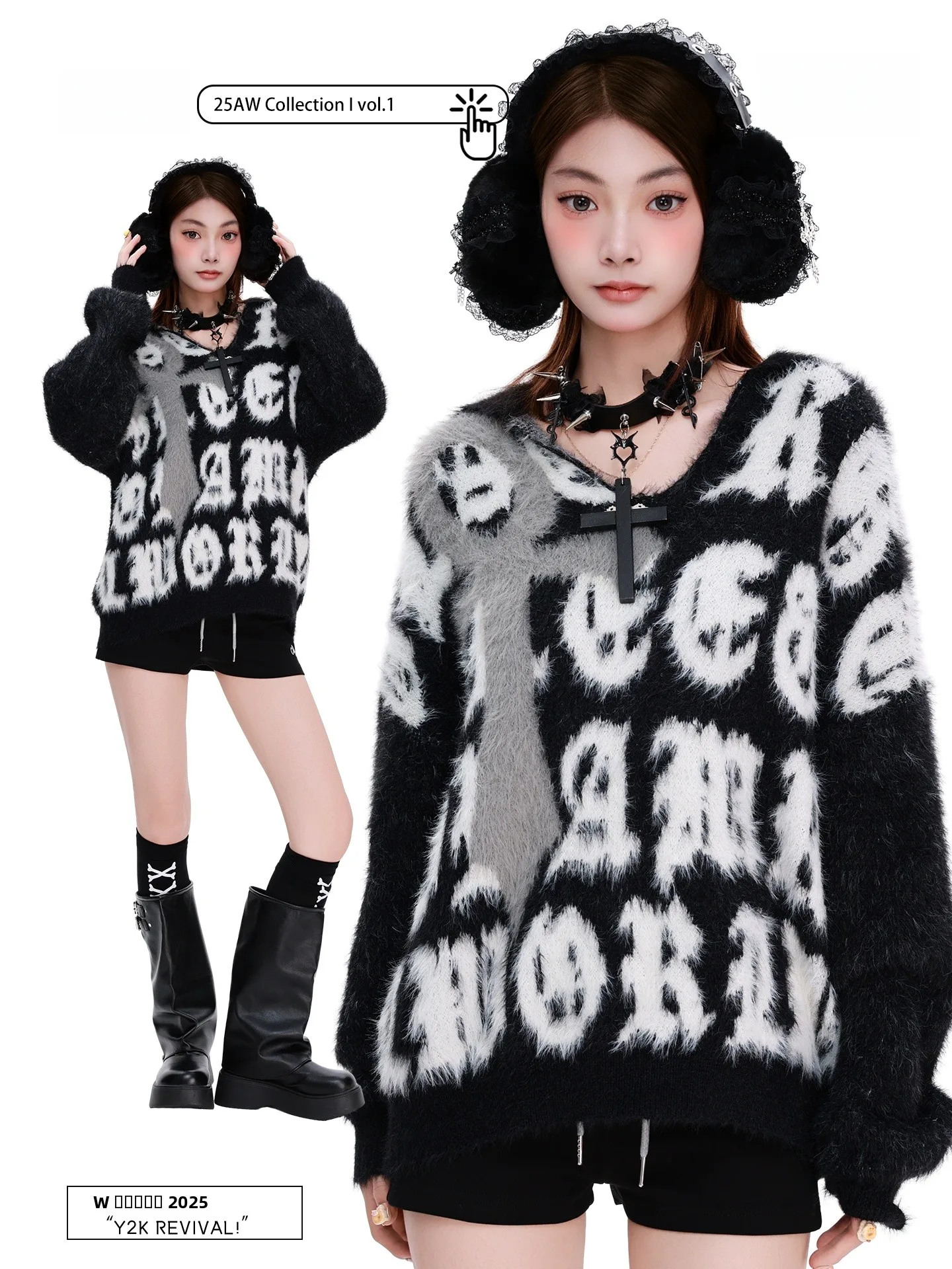 

Свободный вязаный кардиган с V-образным вырезом для женщин, уличный стиль, с воротником из искусственного меха, с буквенным принтом, комфортный и теплый, осенняя верхняя одежда