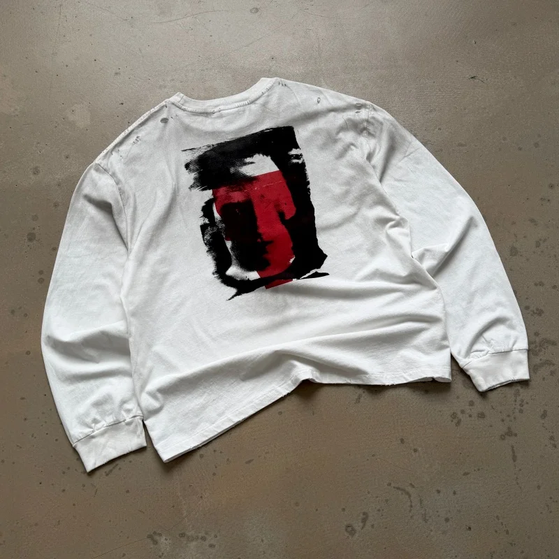 Saint DO YOU KNOW WHO I AM Round-Neck Vintage Hand-Painted Distressed Fashion Long-Sleeve T-Shirt