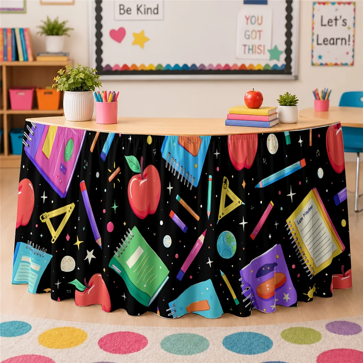 Bright colors, educational fun, school supplies, theme, office, classroom, study room, home workspace, decoration