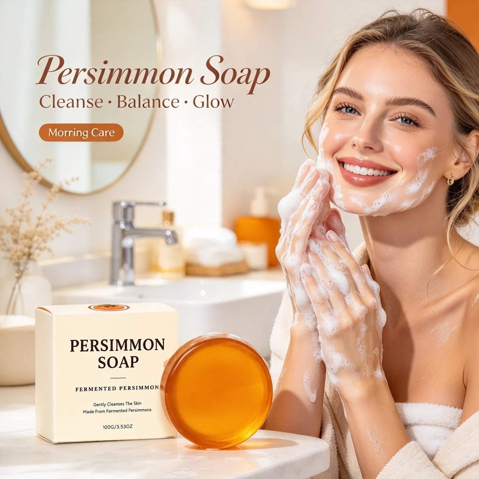 Persimmon Soap For Face Body Soothe Skin Surface Maintain Skin Hydration Body Oil Cleansing Dirt Removal Moisturizing Refreshing