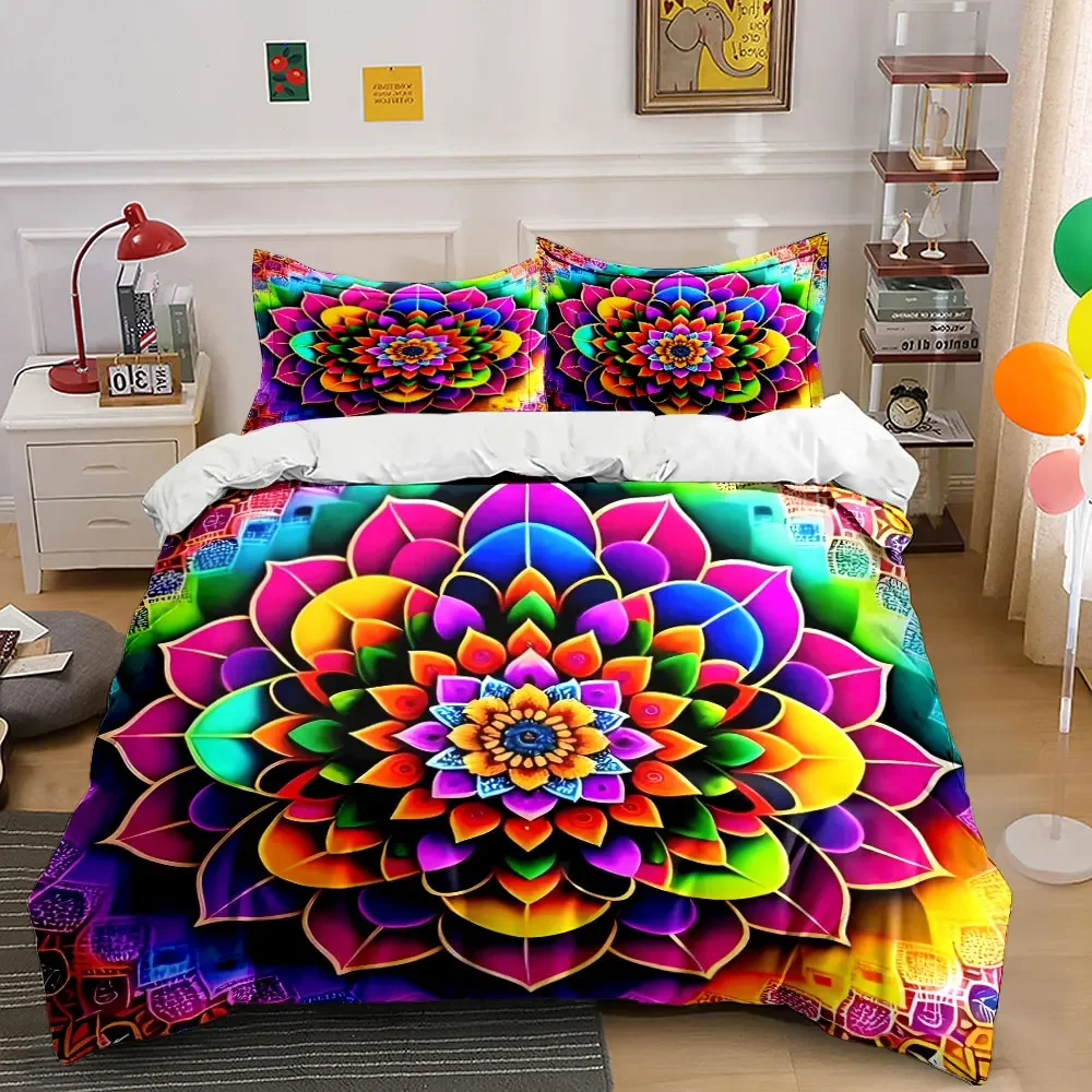 Colorful Mandala Three-Piece Set Decor Multiple sizes kid's and adults' bedroom Exquisite 3PC bedding set, gift