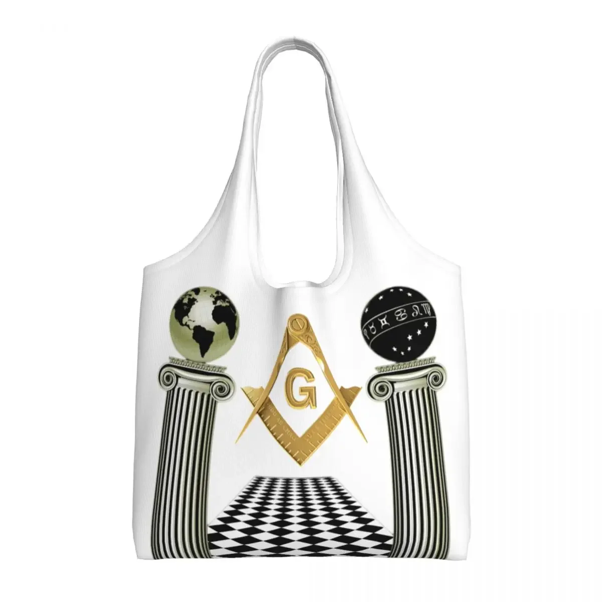 Printed Boaz And Jachin Solomon's Temple Shopping Tote Bag Reusable Canvas Shoulder Shopper Masonic Mason Freemason Bags Handbag