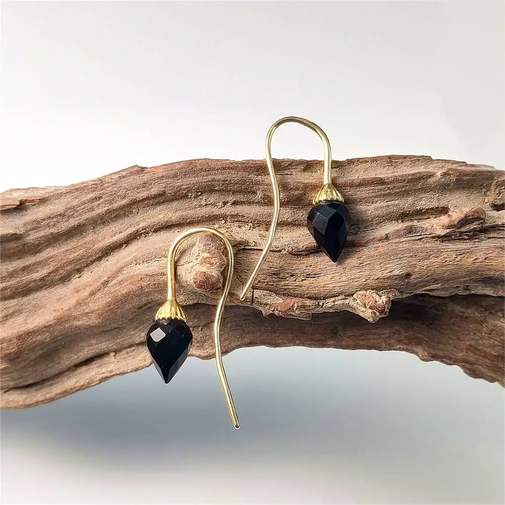 

FUWO Wholesale Lovely Natural Obsidian Earrings,Minimalist Faceted Dew Drop Hanging Earring Jewelry For Women 5Pairs/Lot ER482