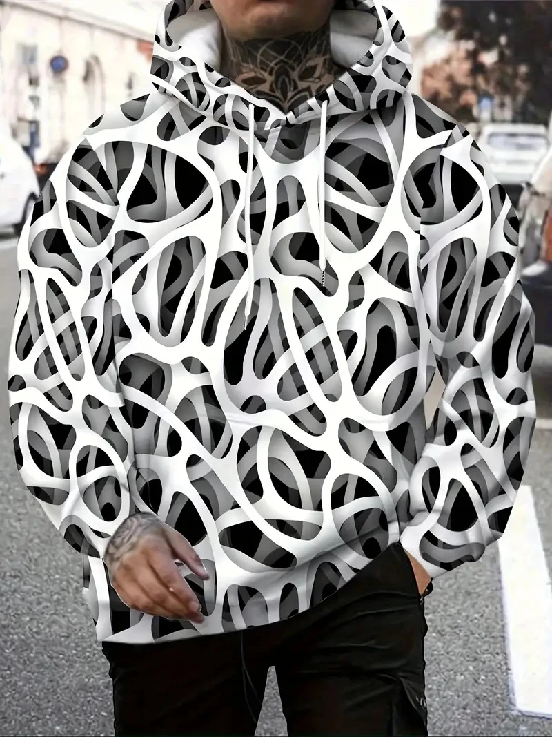 New 3D Geometry Man Hoodies Fashionable Digital Tribal Printing Hooded Trendy Cheap Amazon Independent Wholesale Hoody Clothing