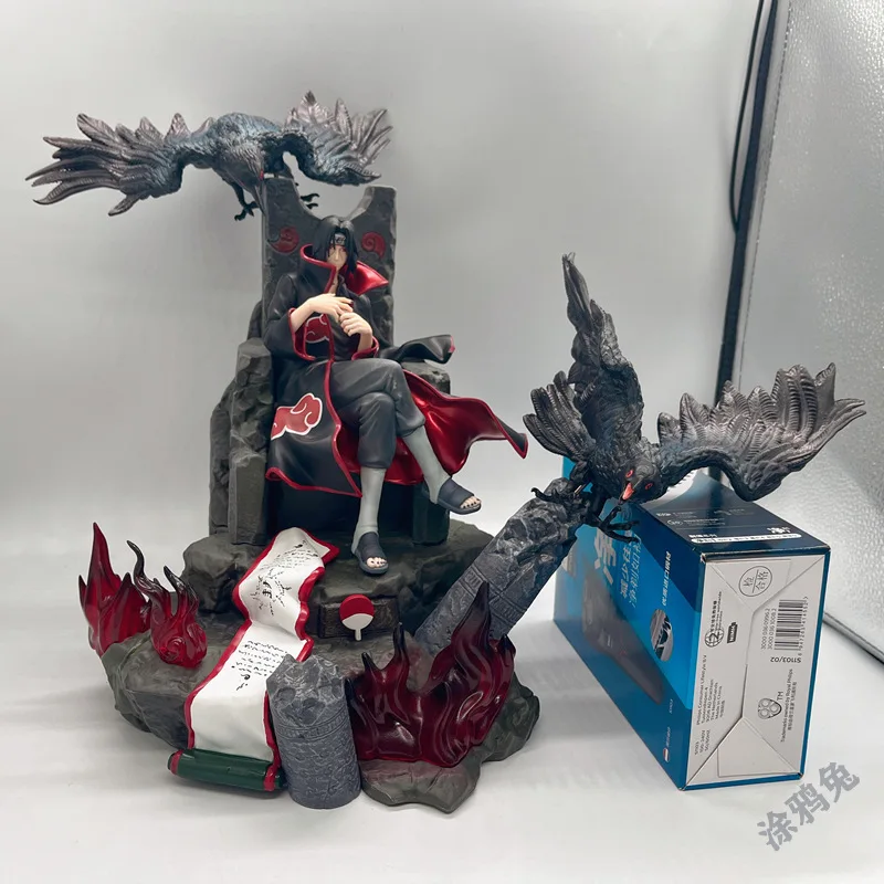 

35cm NARUTO Anime Figures Throne Uchiha Itachi Crow Sitting Position Scenes Action Figure Collect Ornaments Model Doll Gift Toys