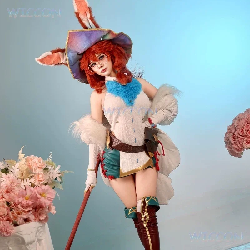 Cosplay ‌ ‌ ‌ ‌ ‌ ‌ ‌ ‌ ‌ ‌ ‌ ‌ Disfraz de League Of Legends Spirit Blossom Alora, disfraz de chica conejito, juego de Anime, bonito vestido blanco rosa Lo