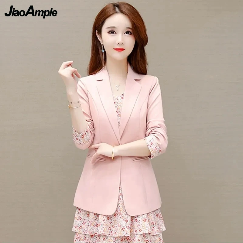 Women\'s Spring Autumn Elegant Professional Wear 2022 New Casual Suit Coat Dress 2 Piece Female Vintage Blazers Floral Midi Skirt