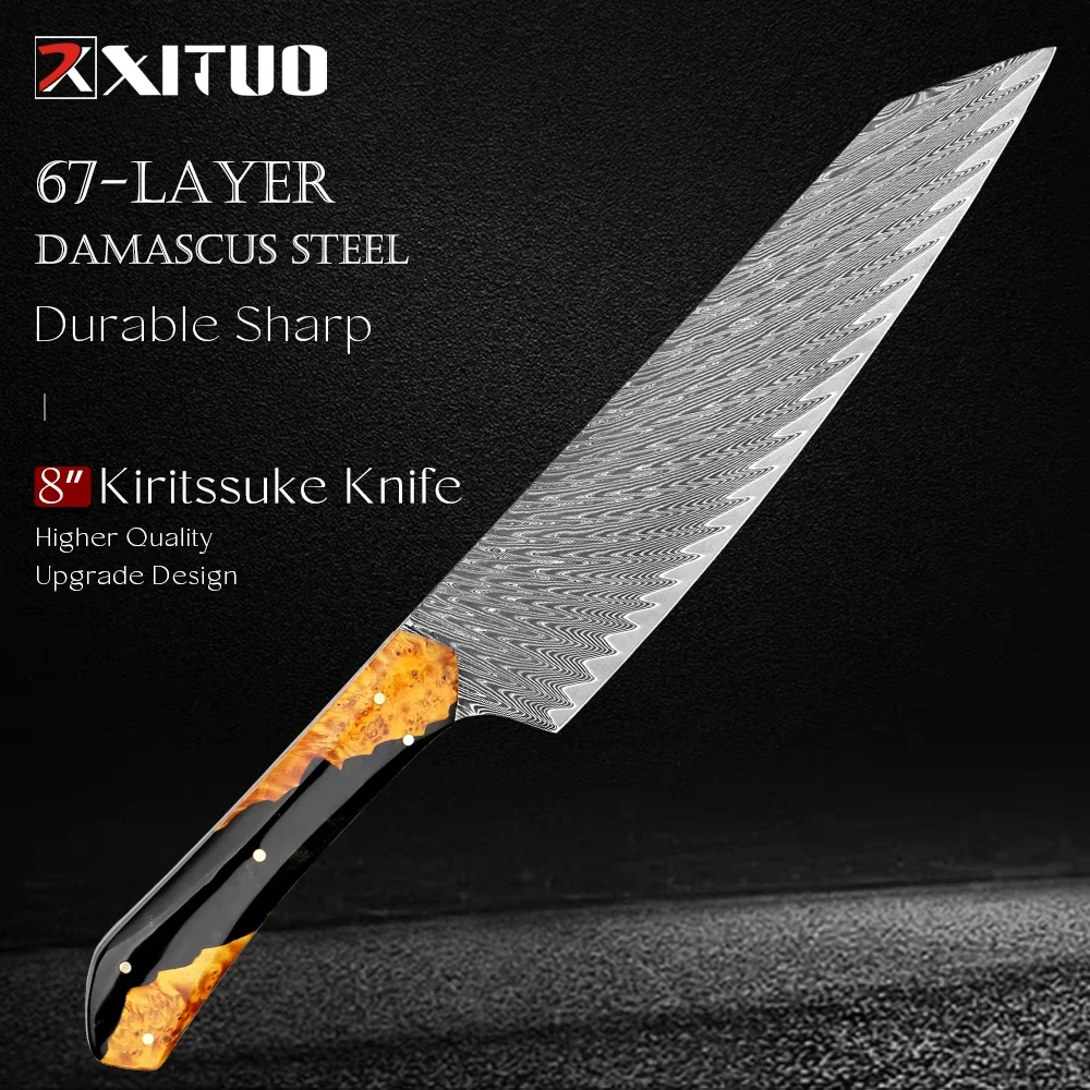 

XITUO 8" Kiritsuke Knife Japanese VG-10 Damascus Steel Chef Knife Ultra Sharp Hybrid Blade for Sushi & Meat Pro Kitchen Knives