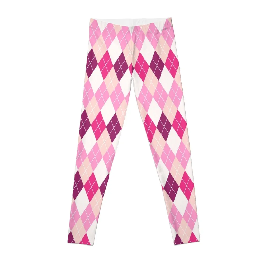 Pink and White Argyle Pattern Leggings legging pants raises butt gym womans legging gym Womens Leggings