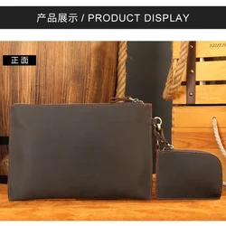 Store Real leather handbag for men, business casual vintage phone bag, large capacity wallet, men's bag