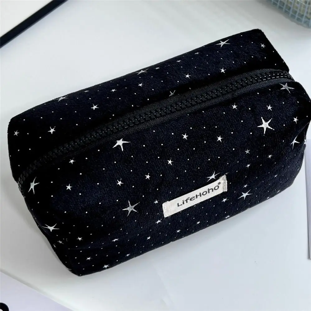 Korean Version Star Print Cosmetic Storage Bag Zipper Closure Nylon Toiletry Bag Handbag Travel Use