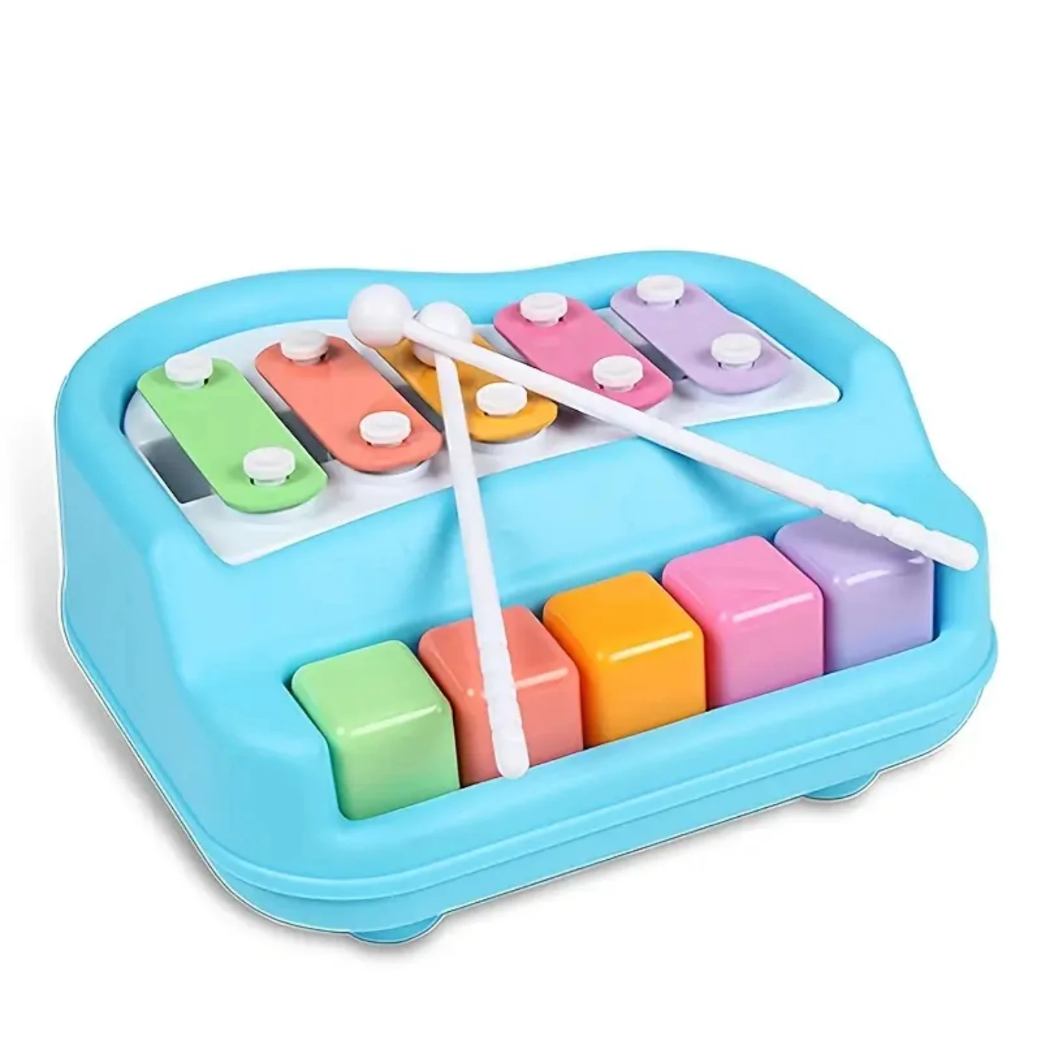 Migliora l'apprendimento e lo sviluppo con il mini giocattolo colorato per pianoforte xilofono a percussione 2 in 1 per i più piccoli - Con 5 tasti vibranti