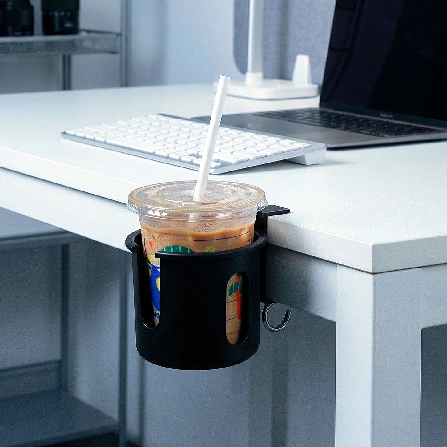 clip-on-desk-cup-holderno-drilling-hanging-drink-holderanti-spill-table-side-water-bottle-coffee-mug-rack-for-desktop-storage