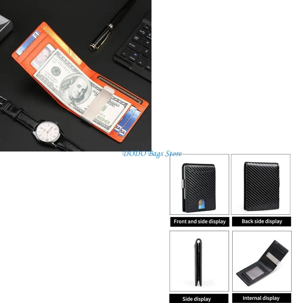 

Тонкий кошелек с металлическим зажимом для денег, RFID-блокировка, двойной складной кошелек для мужчин