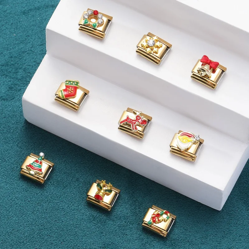 الذهب اللون الصليب القلب القوس فراشة الكرز الزركون اللؤلؤ الإيطالية سحر الروابط صالح 9 مللي متر الفولاذ المقاوم للصدأ سوار النساء DIY صنع