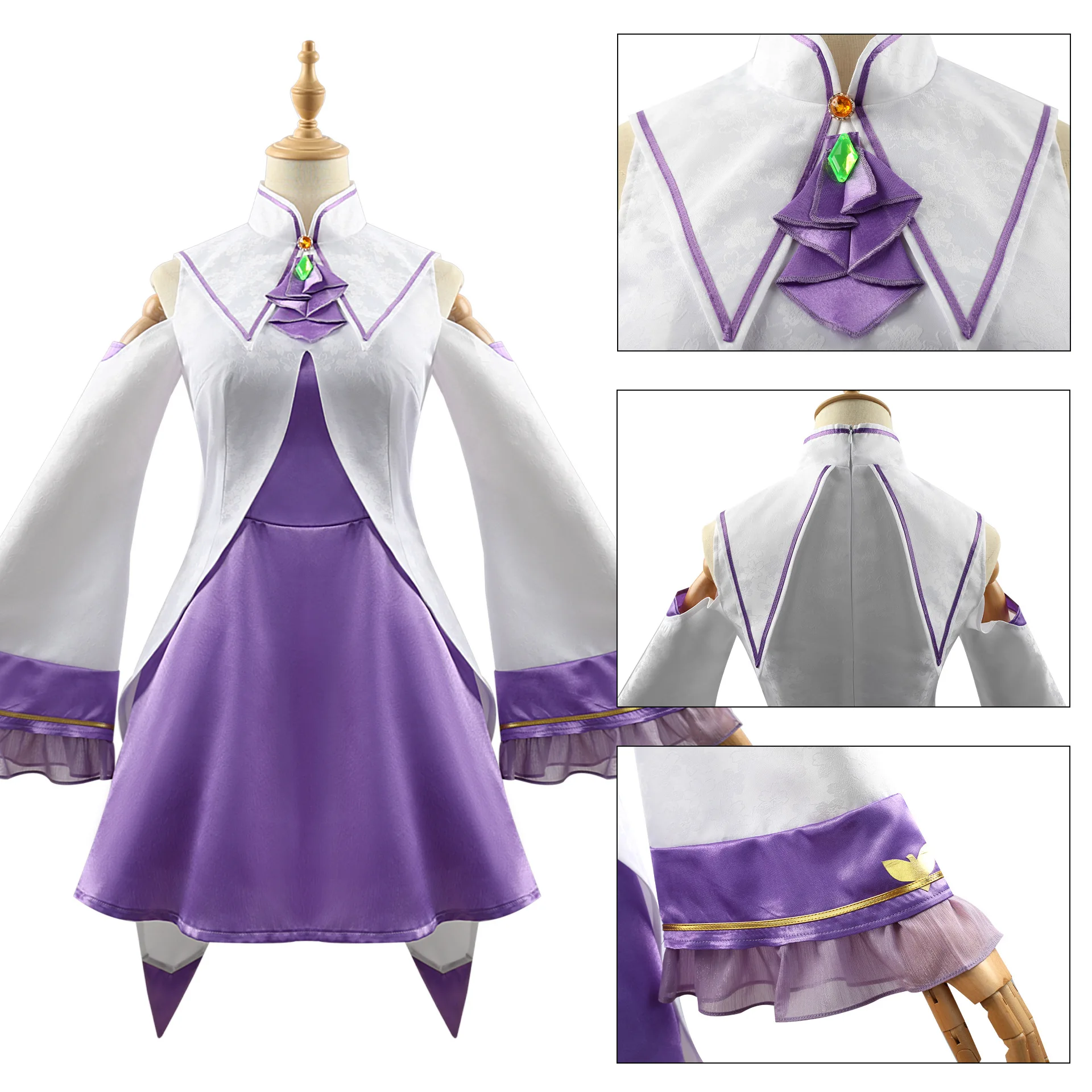 إميليا لوليتا موعد فستان كامل غطاء الرأس تأثيري أنيمي إميريا إعادة الحياة في عالم مختلف من الصفر شعر مستعار