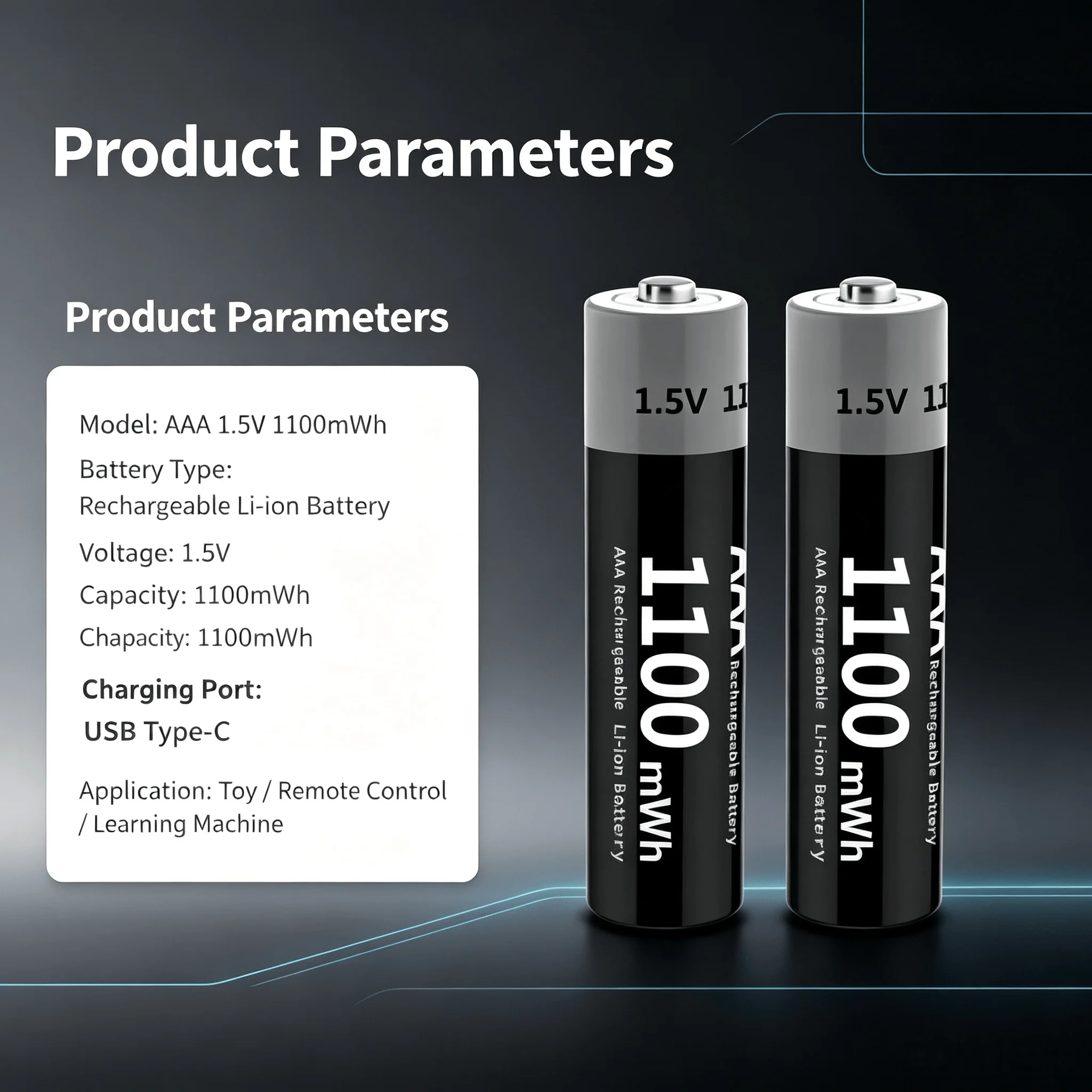 New AAA 1.5V 1100mWh Rechargeable Li-ion Battery USB Type-C Fast Charging For Toy Remote Control Learning Machine