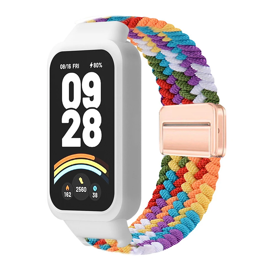 Case+Nylon gevlochten band voor Redmi Band 3 voor Xiaomi Band 9 Active magnetische gespsluiting band Correa horlogebanden armband