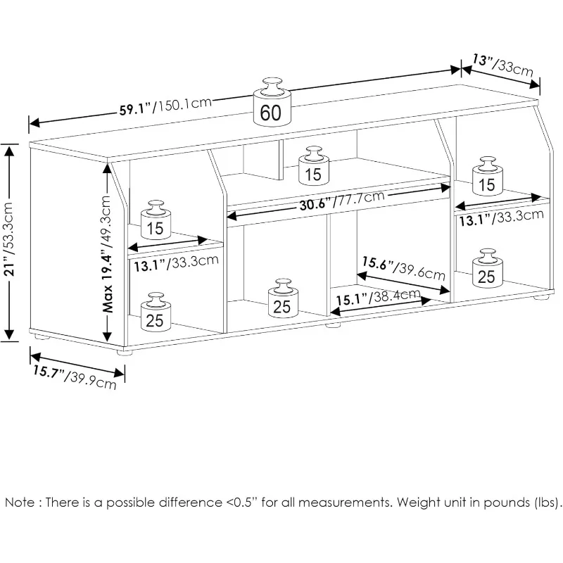 Jaya テレビスタンド、最大 65 インチのテレビ用、LED ライト付きゲームエンターテイメントセンター、リビングルームメディアコンソールテーブル、アメリカン
