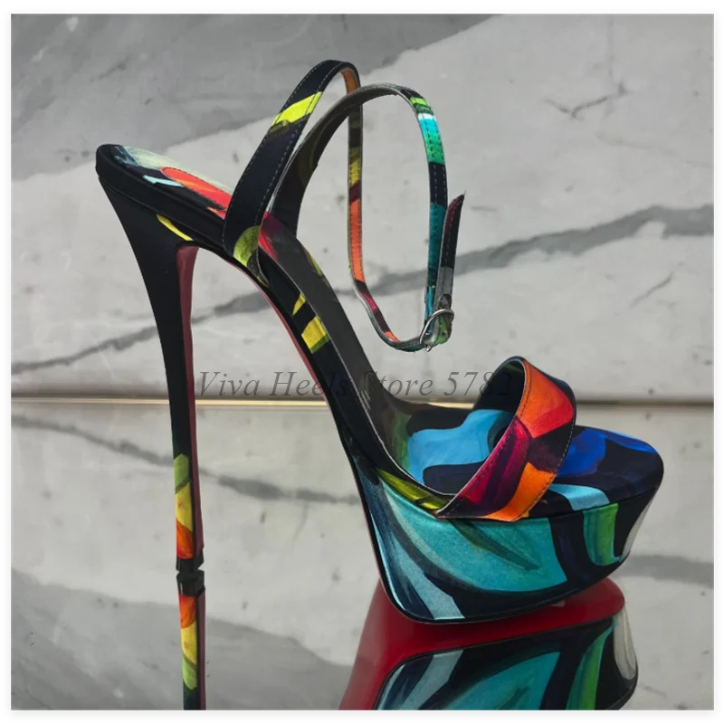 Leopard Print Satin Platform Sandals Luxury Designer Sexy Ankle Strap Women's Super High Heels Party Dating Shoes on offer view 5