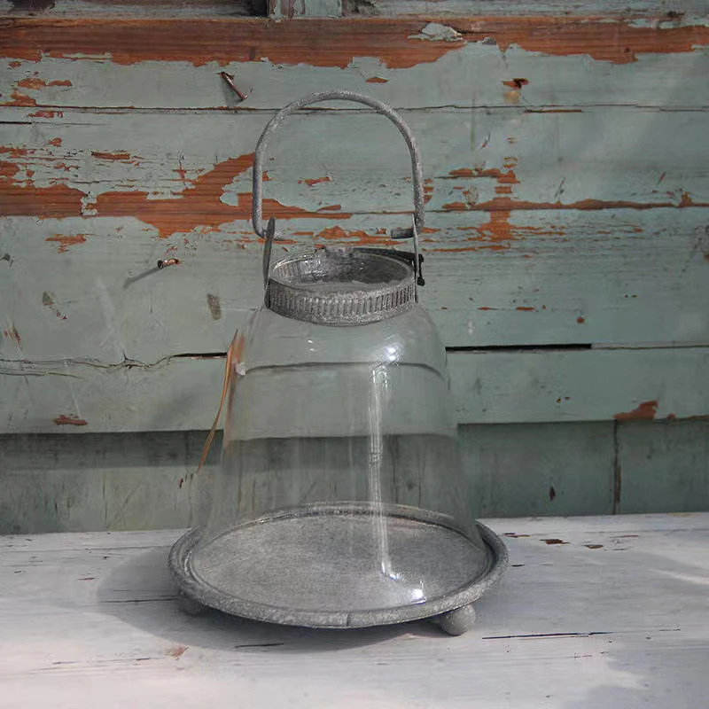 

Vintage Decoration Home Glass Dome Metal Hurricane Candlestick Holder