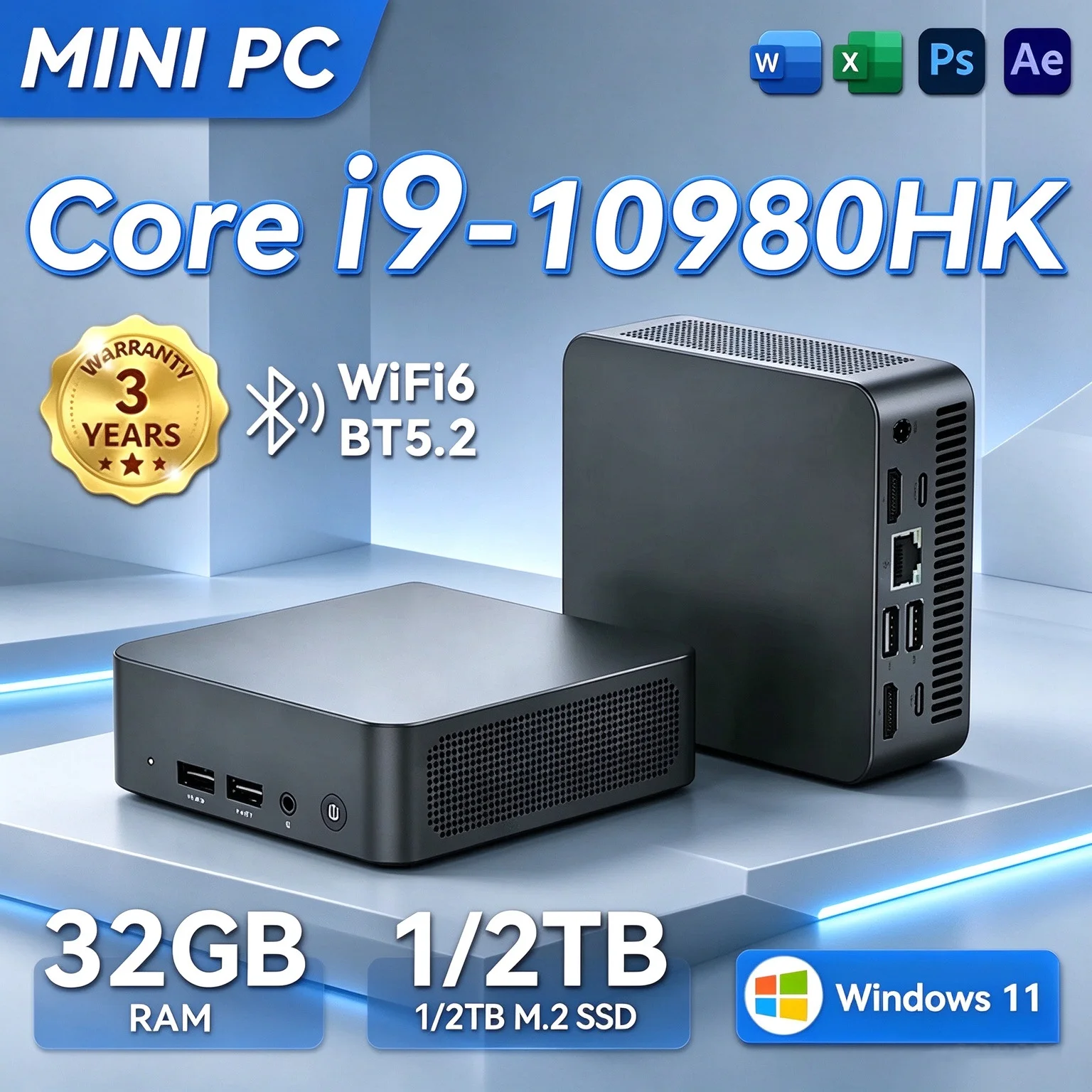 Brand New Windows 11 Mini PC Intel Core I9 10980HK MINI PC 16GB 32GB DDR4 2048GB SSD WIFI 6 BT5.2 Gaming MINI PC