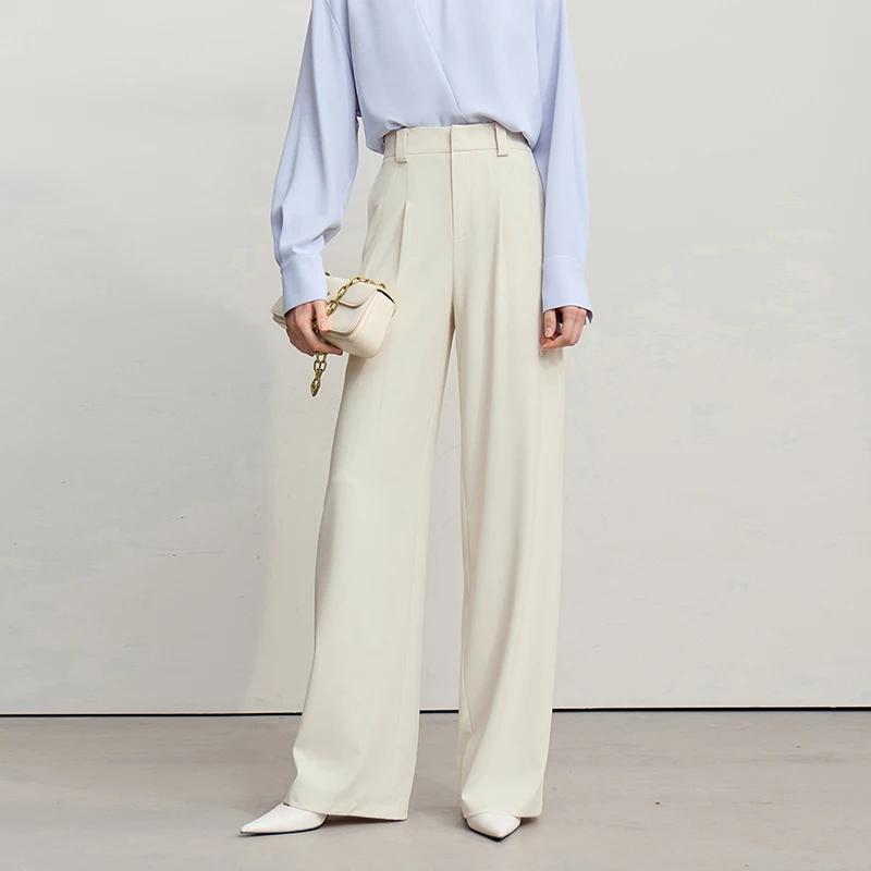 Amii Wide Pants 2026 Spring New Commuter Absorption Breathable Women's Pants Solid Color Simple Casual Woman Trousers12611011
