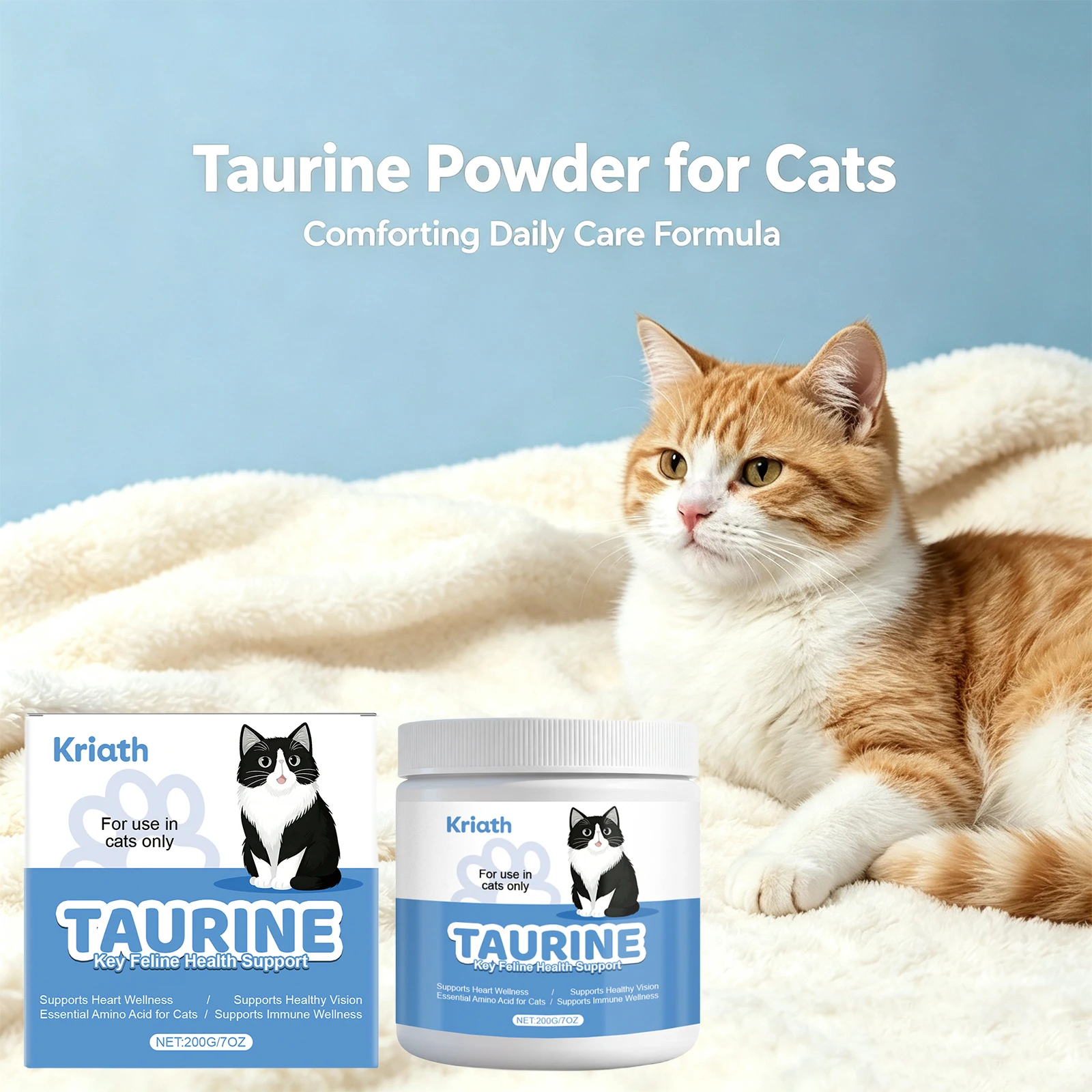 Cat Taurine Powder Supplement Support Cat Heart Wellness Healthy Healthy Eyesight Pet Body Daily Care Nutrition Powder