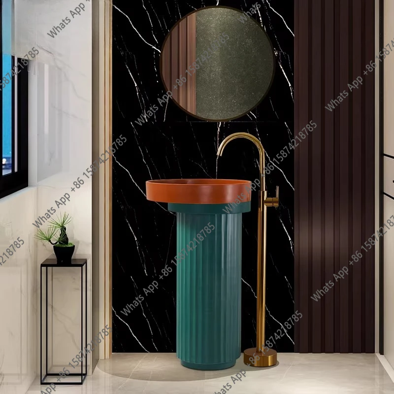 Zx Nordic New Creative Art Column Type Washbasin Hotel B & B Commercial Round Floor Type Washbasin Pillar Basin