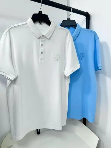 Men's Summer Business Casual Breathable Short Sleeve  Shirt Embroidered Label Removed Flip Collar T-Shirt Cotton Polyeste...
