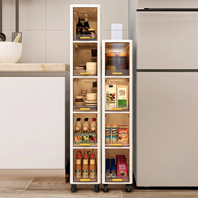 20cm Slim Storage Cabinet, 3/4/5-Tier Narrow Rolling Organizer with Wheels, Space-Saving Shelf  White Multi-Purpose Storage