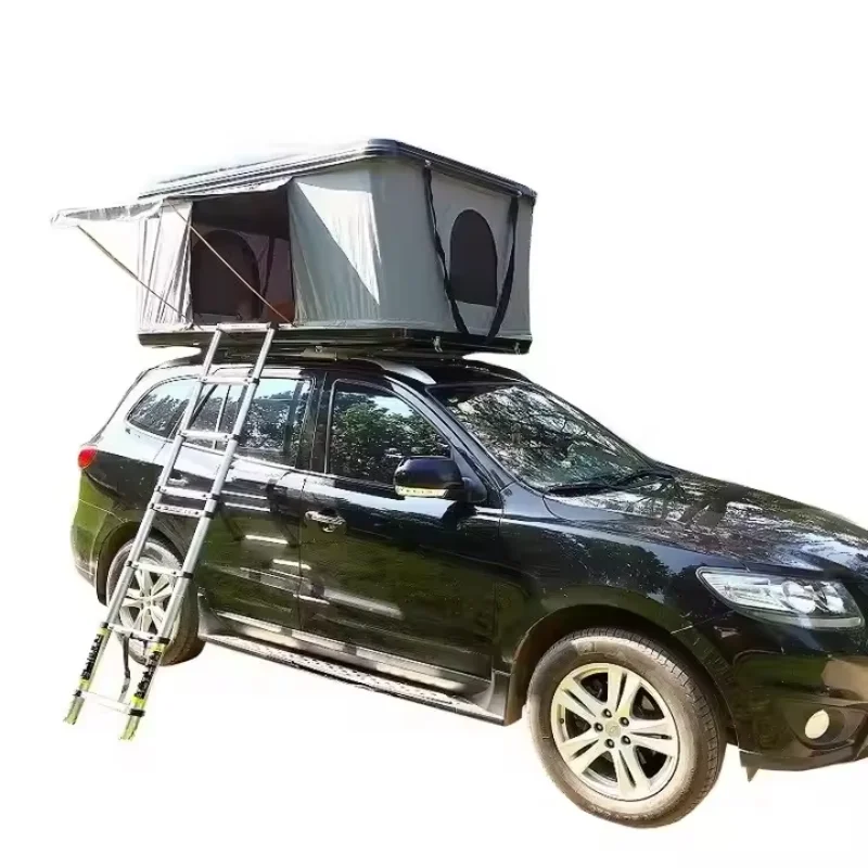 Deren Fiberglass Camping 4x4 Aluminum Alloy Hard Shell Triangle Car Roof Top Tent With Awing