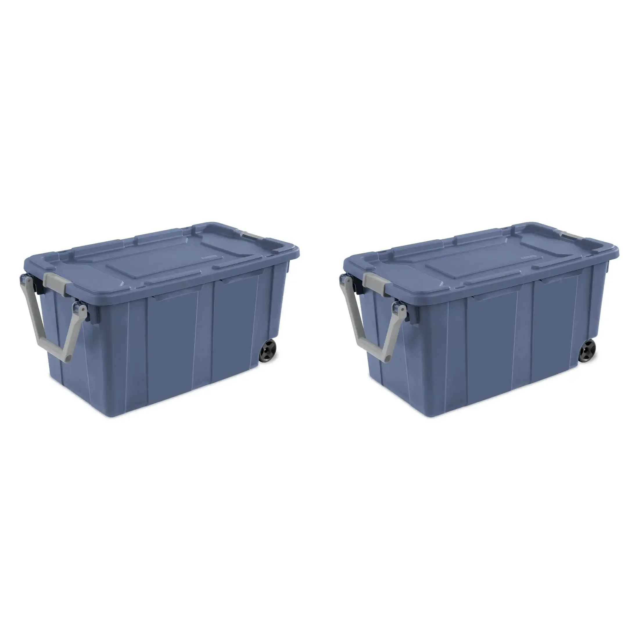 

40 Gallon Wheeled Industrial Tote Plastic Adult, Blue Moonlight, Set of 2