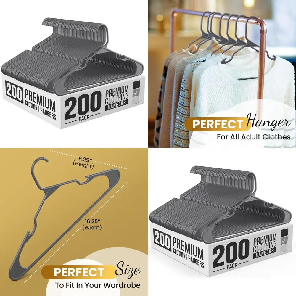 

Набор из 200 прочных пластиковых вешалок для рубашек, брюк, пальто, платьев, юбок и костюмов с крючками для плеч, серого цвета