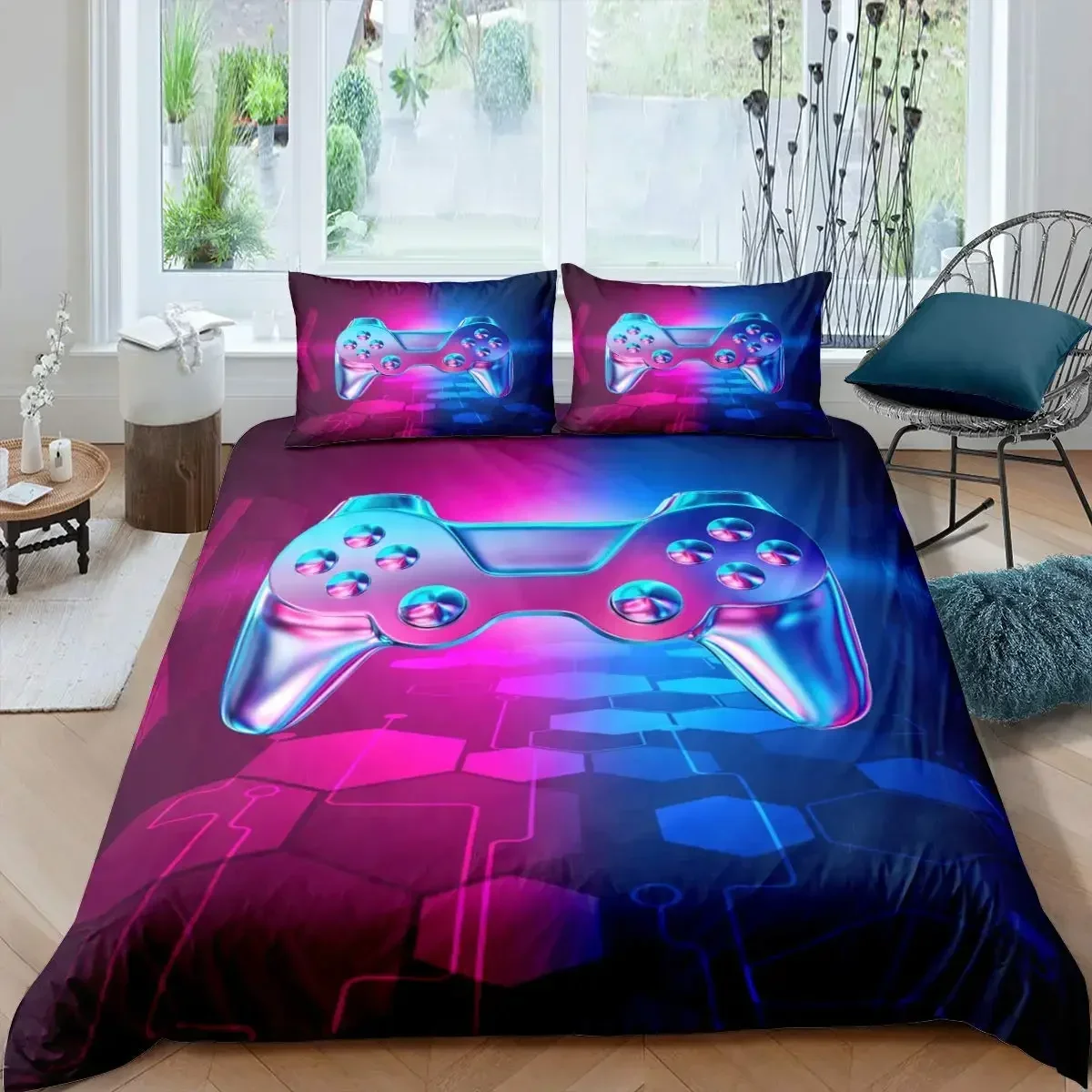 2026 Teen Gamepad Duvet Cover Modern Gamer Comforter Cover Queen Video Game Bedding Set Player Gaming Joystick Polyester Quilt C