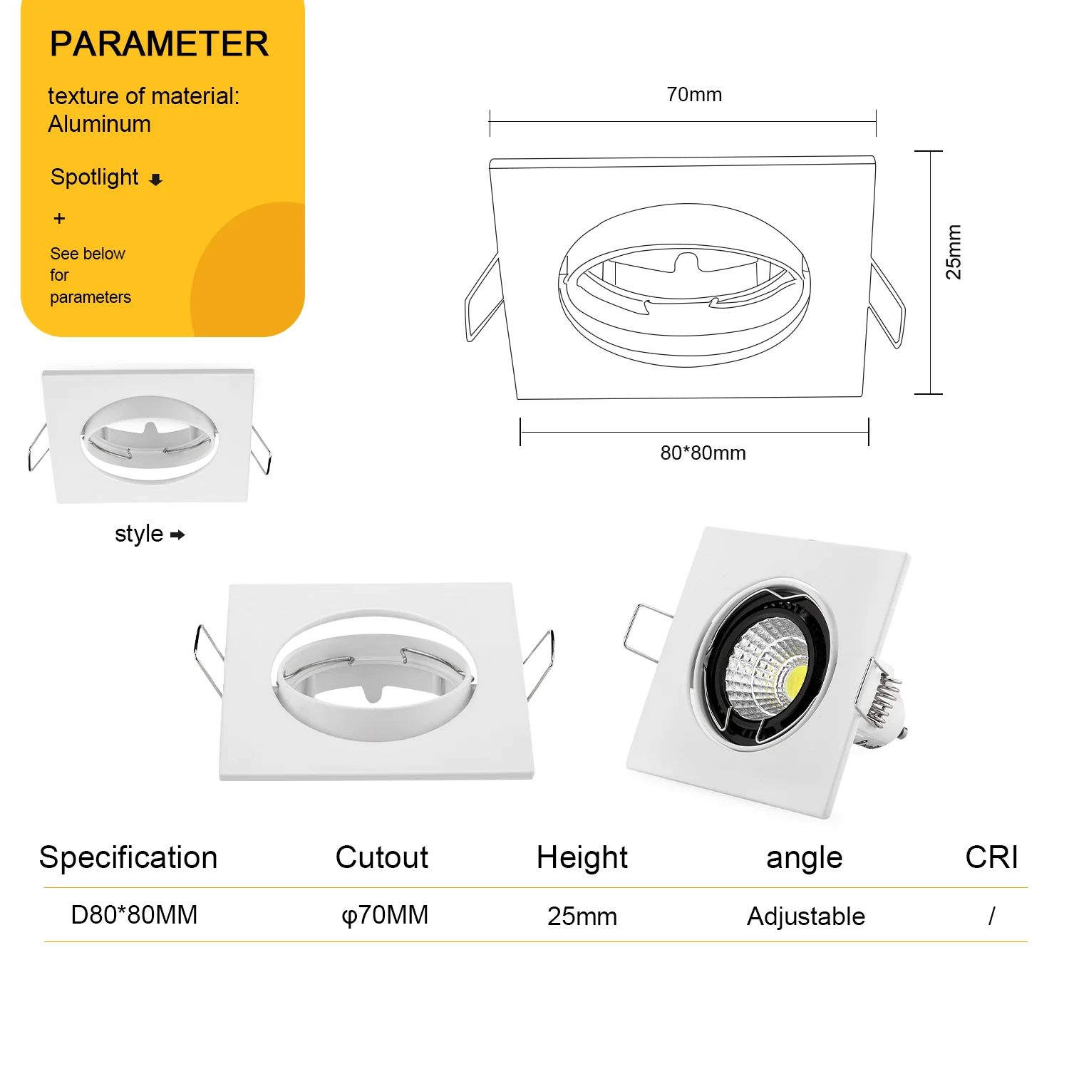 Embedded Square MR16 GU10 Led Downlight Light Ceiling SpotLight Ceiling Recessed Lights Indoor Lighting Lighting Fixtures