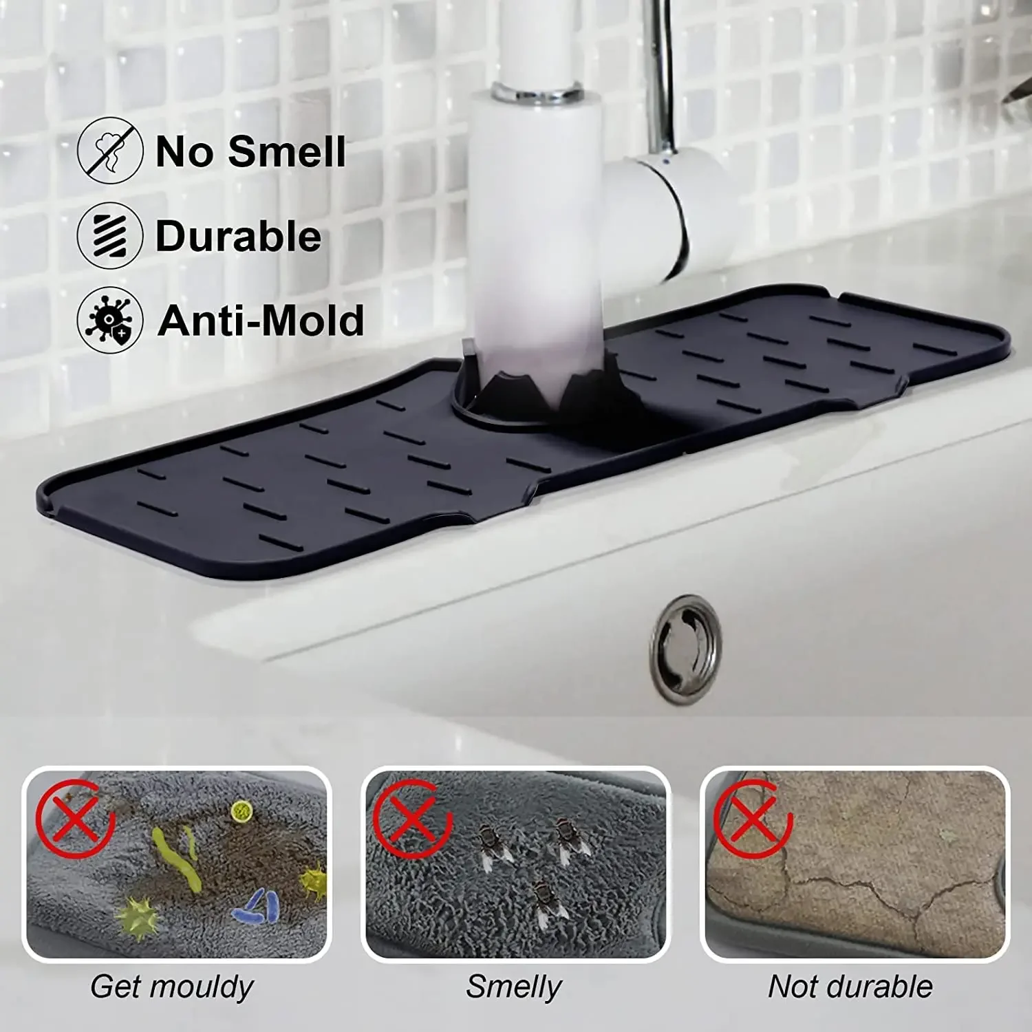 Silicone Kitchen Faucet Sponge Holder Sink Drainer Organizer, Bathroom Countertop Protector