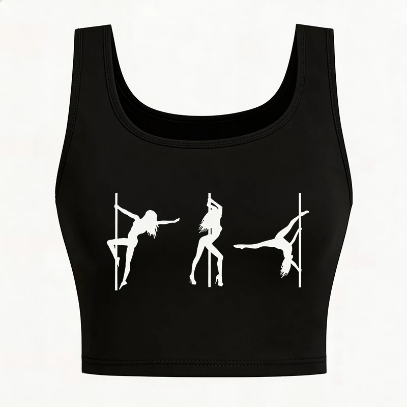 Women's Sleeveless Tank Top with Ballet Dance Pole Dance Print Funny Graphic Vest Crop Tops Tees Y2k T Shirt for Summer Spring