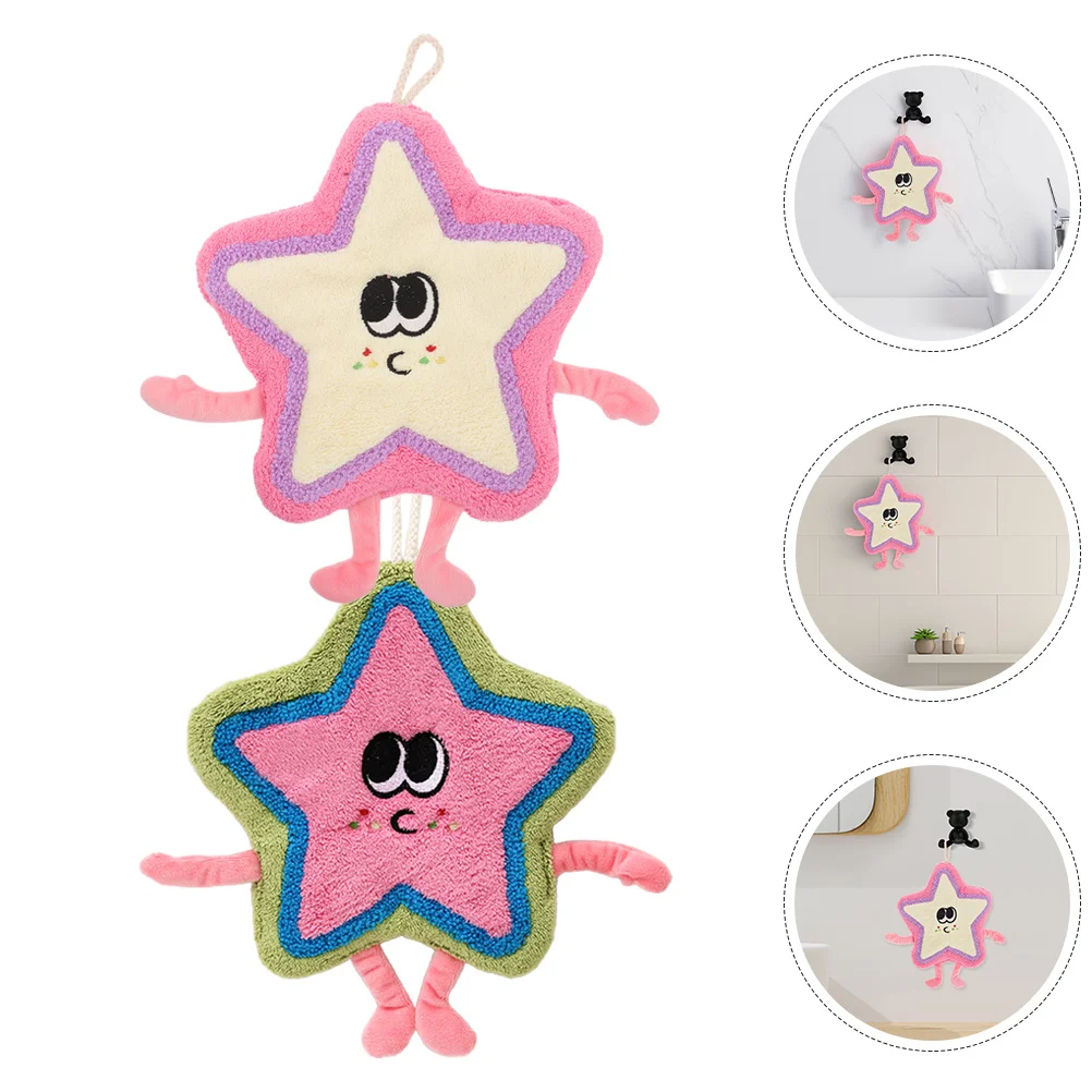 

2Pcs Absorbent Hand Towels Star Shape Hanging Loop Kitchen Bathroom Quick Dry Soft Cute Household Drying Towels