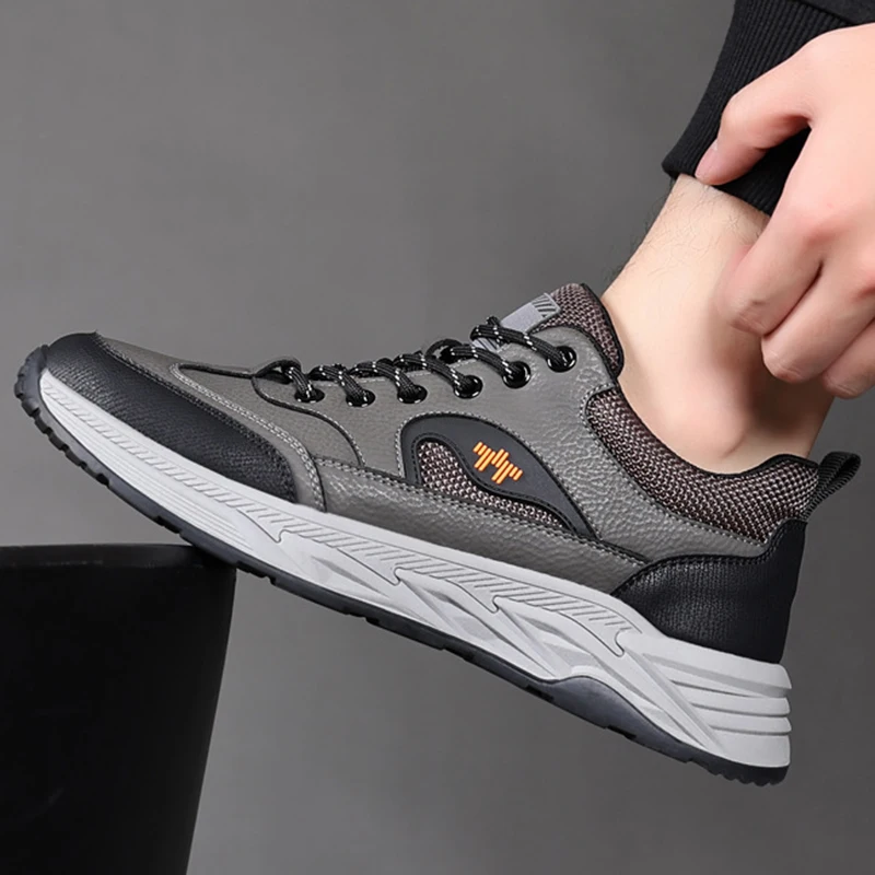 COZOK Fashion Men's Shoes Genuine Leather Casual Sneakers Outdoor Sports Shoes Non-slip Trendy Thick Sole Men's Shoes Size 38-44