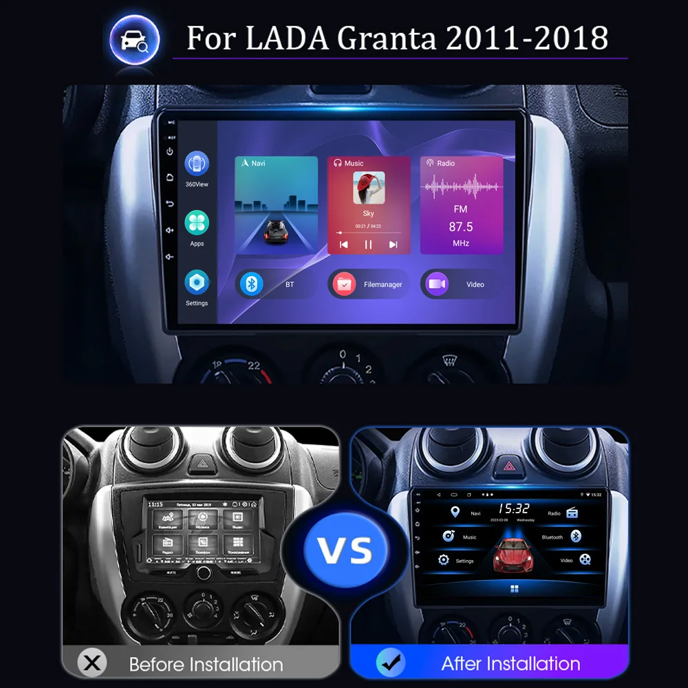 Android 10.0 CarPlay Car Radio For LADA Granta Sport BA3 2011 - 2018 Multimedia Player GPS Navigation 2din Stereo Head Unit QLED