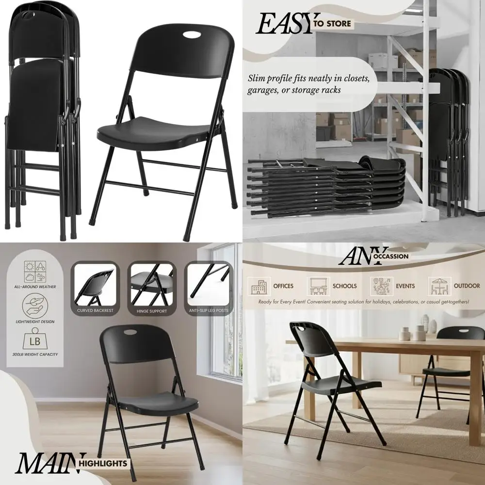 

Durable 2-Pack Plastic Folding Chairs, 450 lbs Capacity, Ideal for Indoor/Outdoor Use, Stackable and Portable for Events and Off