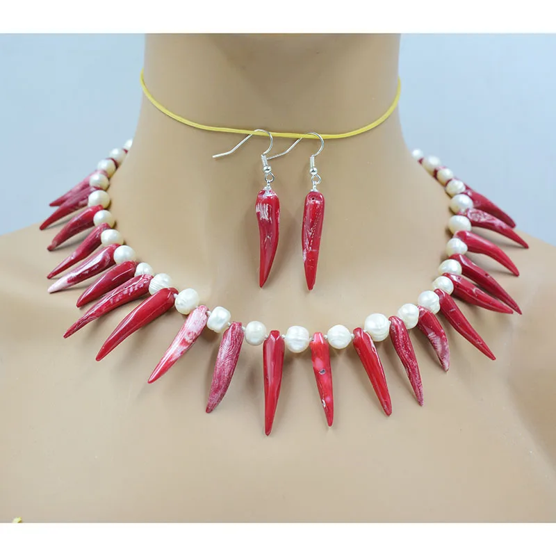 

Natural Coral/Pearl Necklace Earring Set 18”